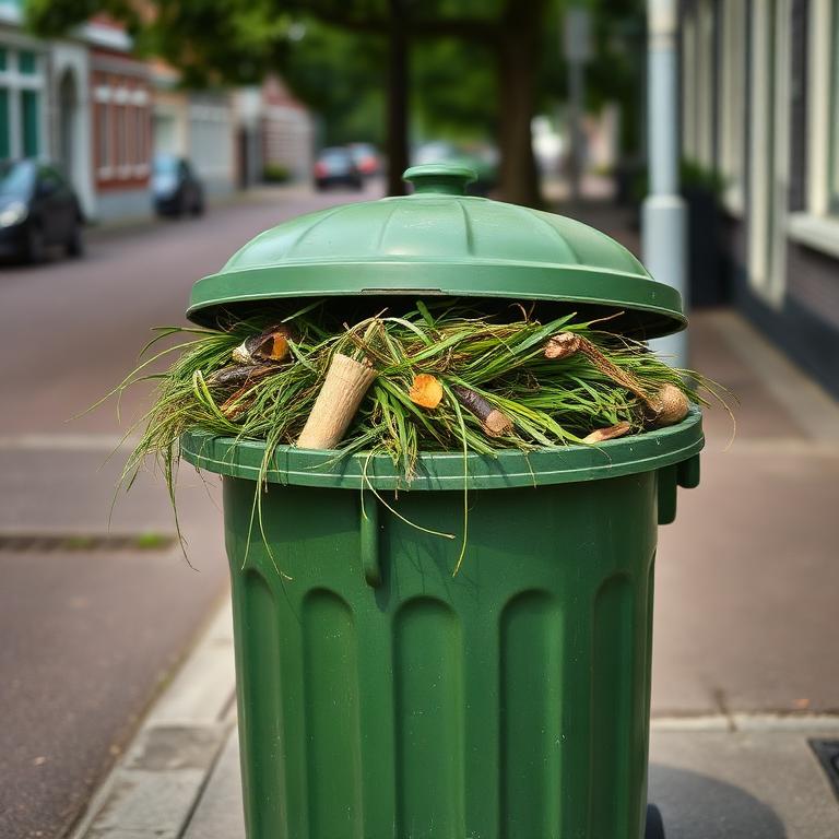 Overvolle gft-bak op straat op een warme dag