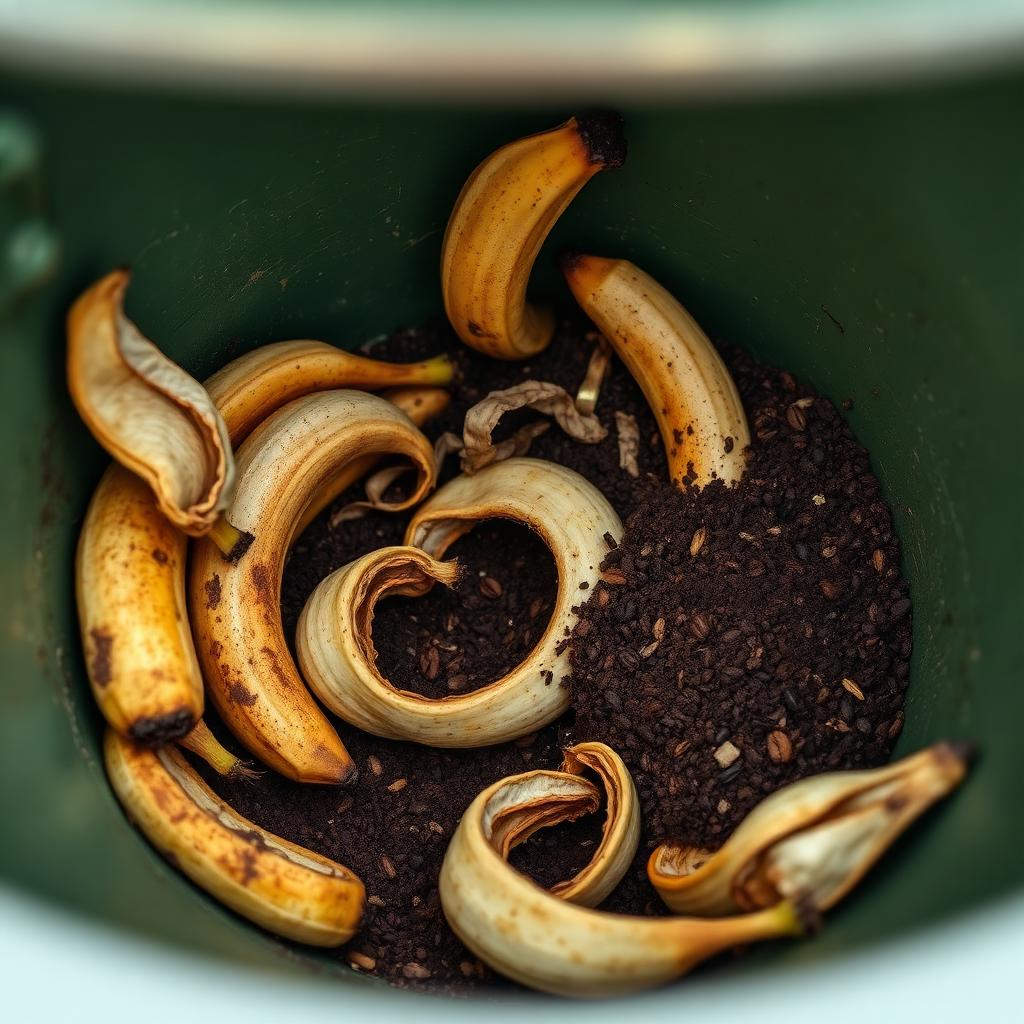 Bananenschillen en koffiedrab in een gft-bak